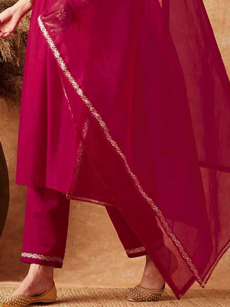 Dark Pink Vichitra Embroidered Festival Casual Ready Pant Salwar Kameez