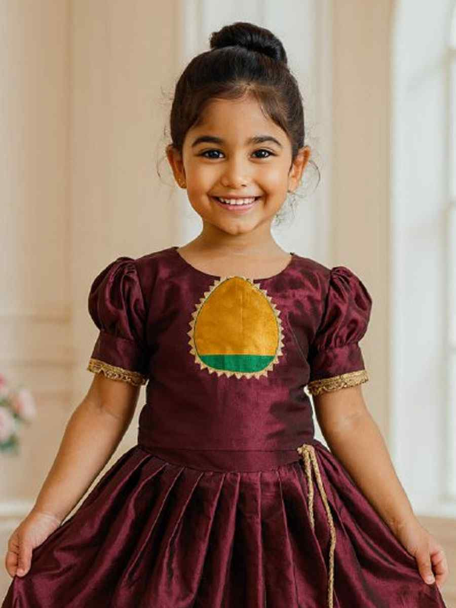 Dark Premium Heavy Lichi Silk Brocade Kids Wear Wedding Festival Lehengas Girls Wear