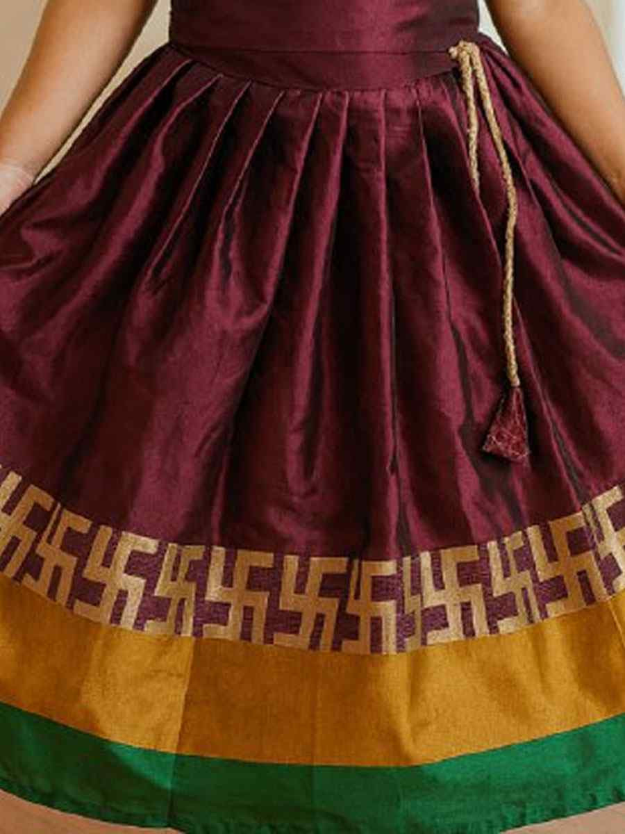 Dark Premium Heavy Lichi Silk Brocade Kids Wear Wedding Festival Lehengas Girls Wear