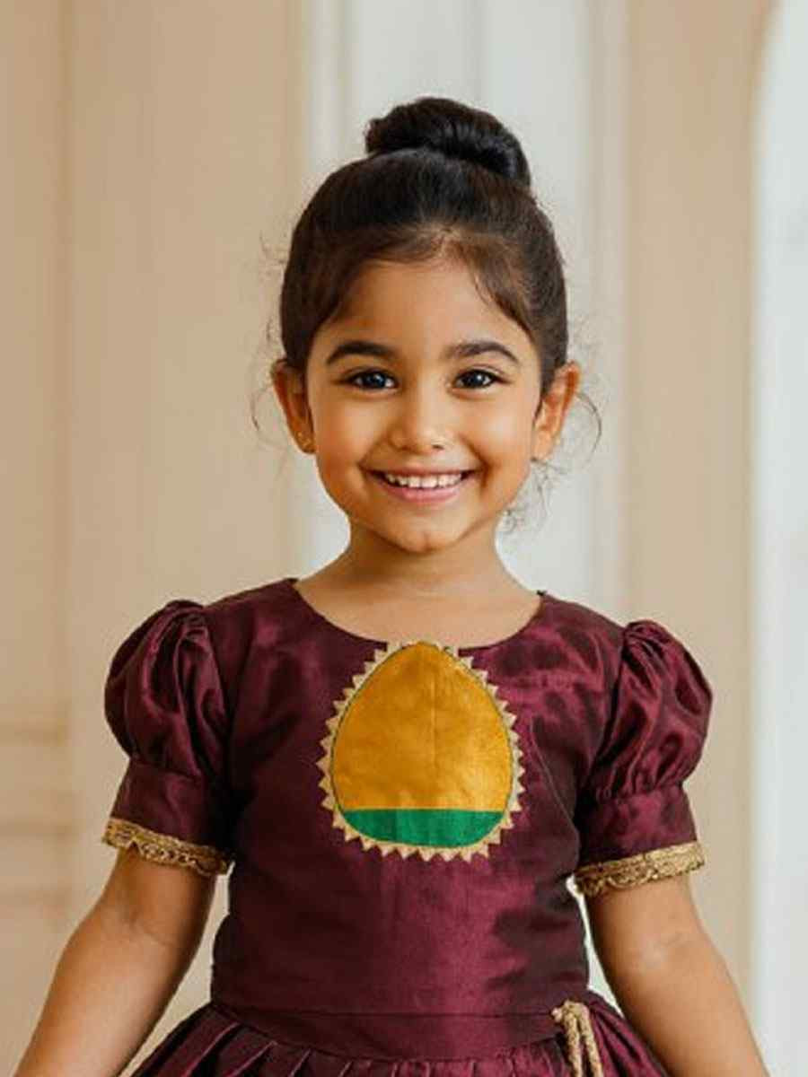 Dark Premium Heavy Lichi Silk Brocade Kids Wear Wedding Festival Lehengas Girls Wear