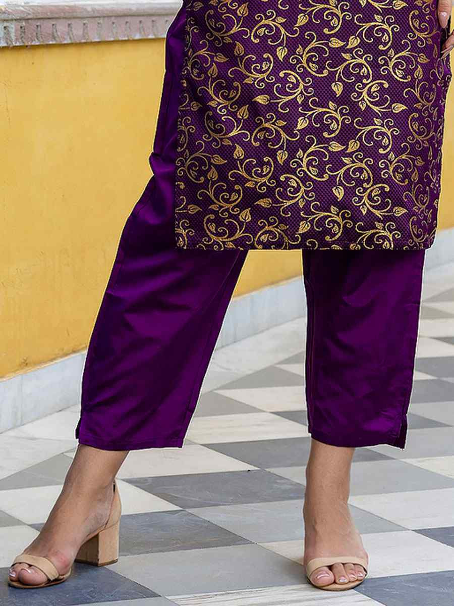 Dark Purple Cotton Silk Printed Party Wedding Festival Casual Ready Pant Salwar Kameez