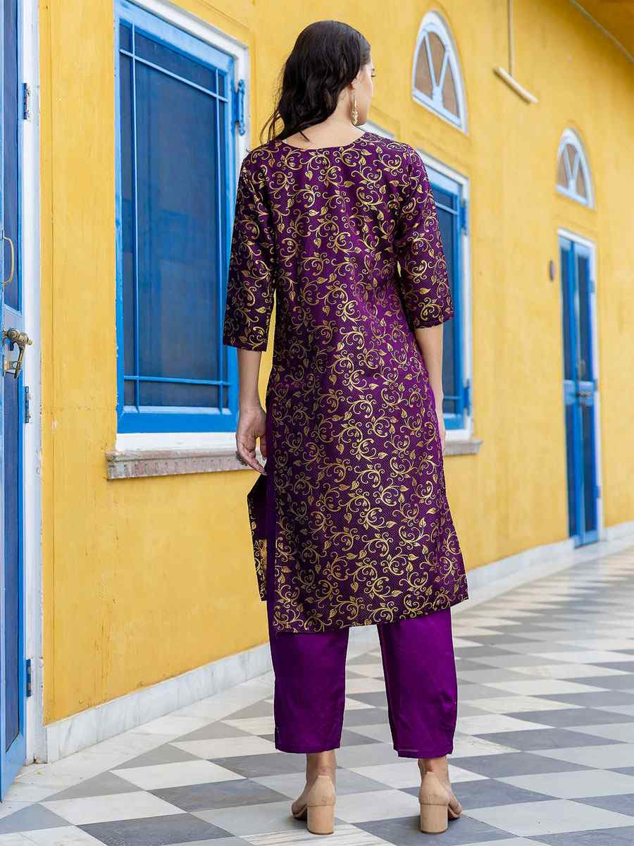 Dark Purple Cotton Silk Printed Party Wedding Festival Casual Ready Pant Salwar Kameez