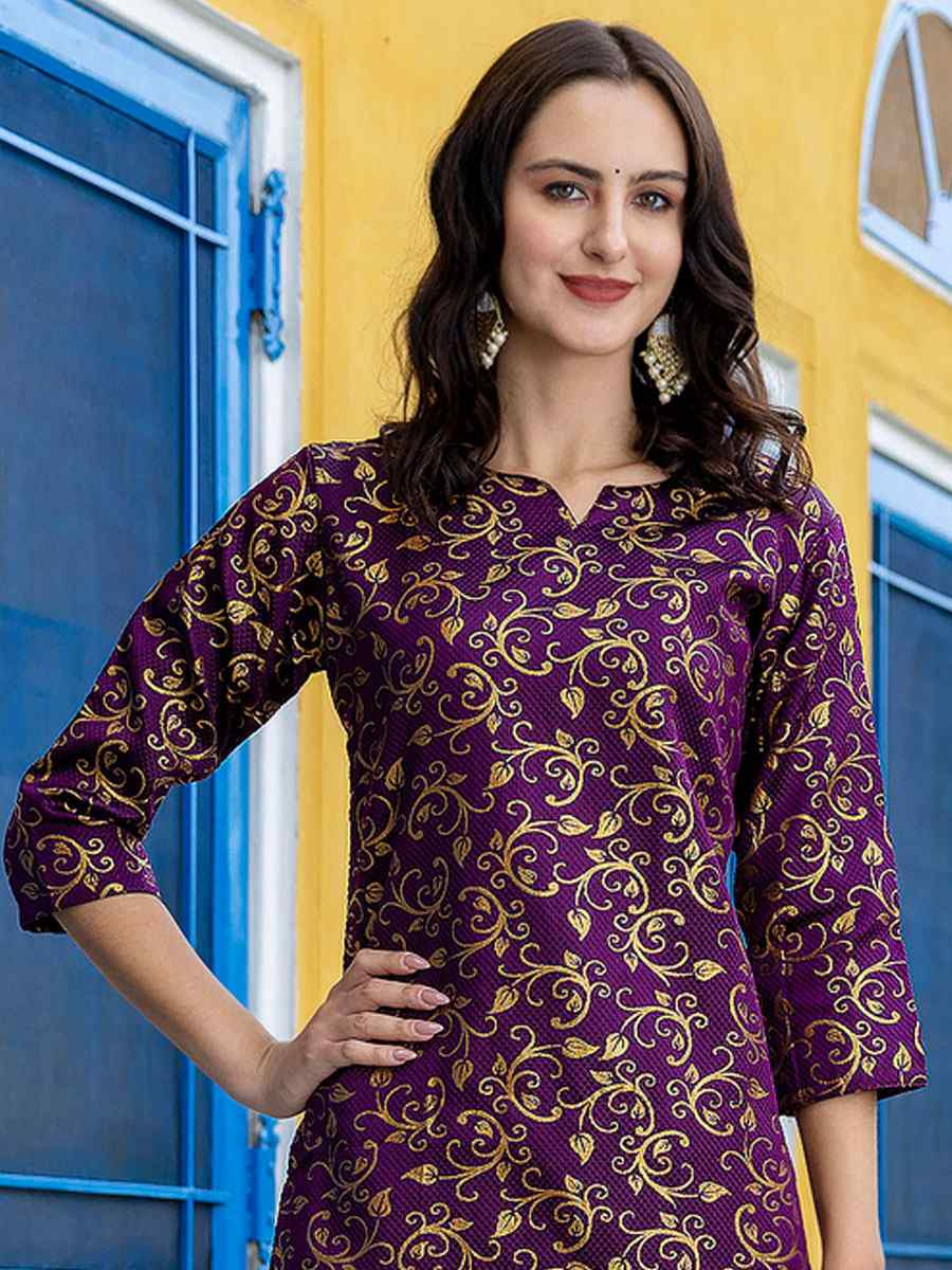 Dark Purple Cotton Silk Printed Party Wedding Festival Casual Ready Pant Salwar Kameez