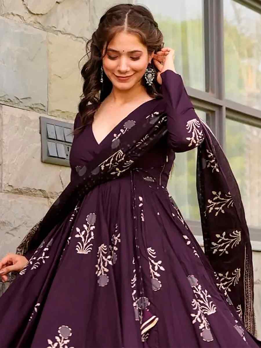 Dark Purple Pure MaslinPrinted Casual Festival Anarkali Salwar Kameez