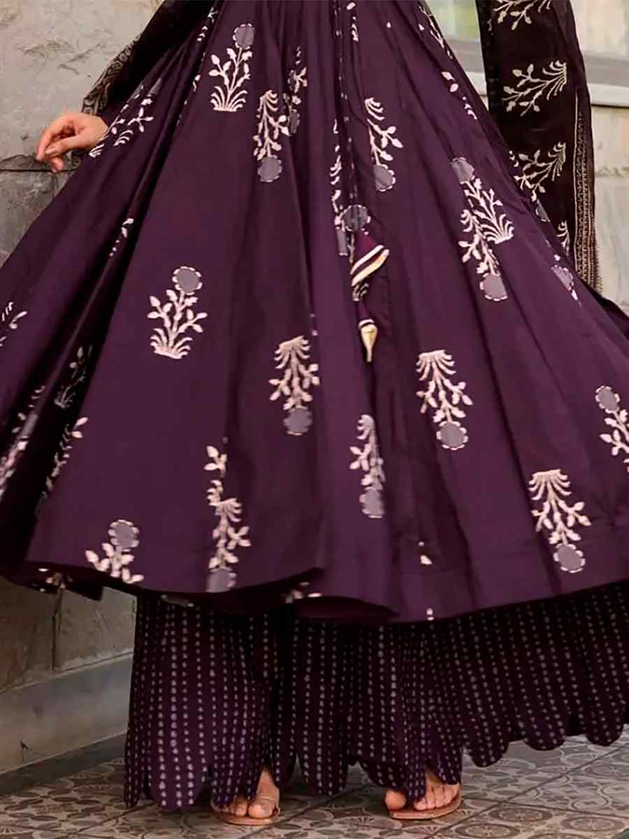 Dark Purple Pure MaslinPrinted Casual Festival Anarkali Salwar Kameez