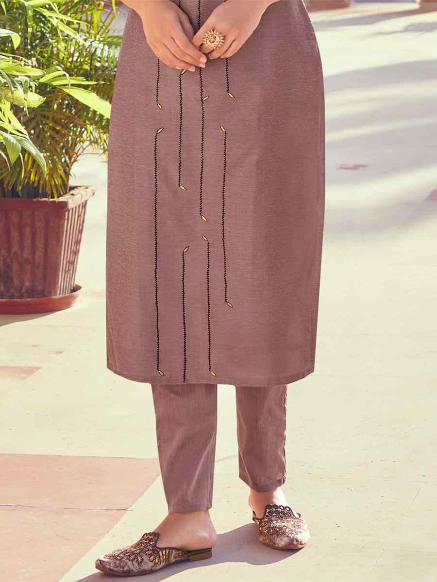 Dark Purple Roman Silk Embroidered Festival Casual Kurti