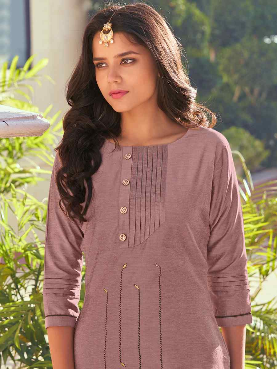 Dark Purple Roman Silk Embroidered Festival Casual Kurti