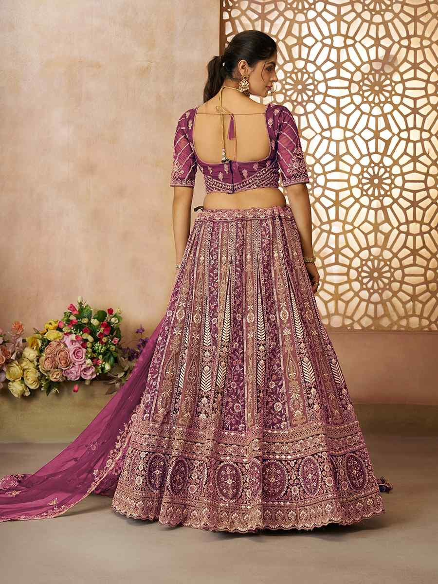 Dark Purple Soft Net Embroidered Wedding Bridesmaid Heavy Border Lehenga Choli