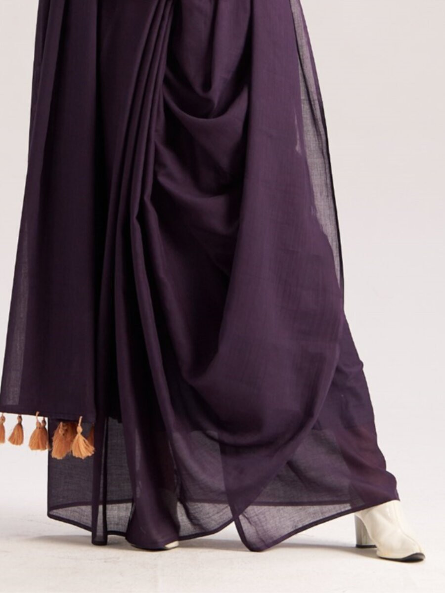 Dark Purple Viscose Plain Casual Party Festival Wedding Fancy Classic Style Sarees