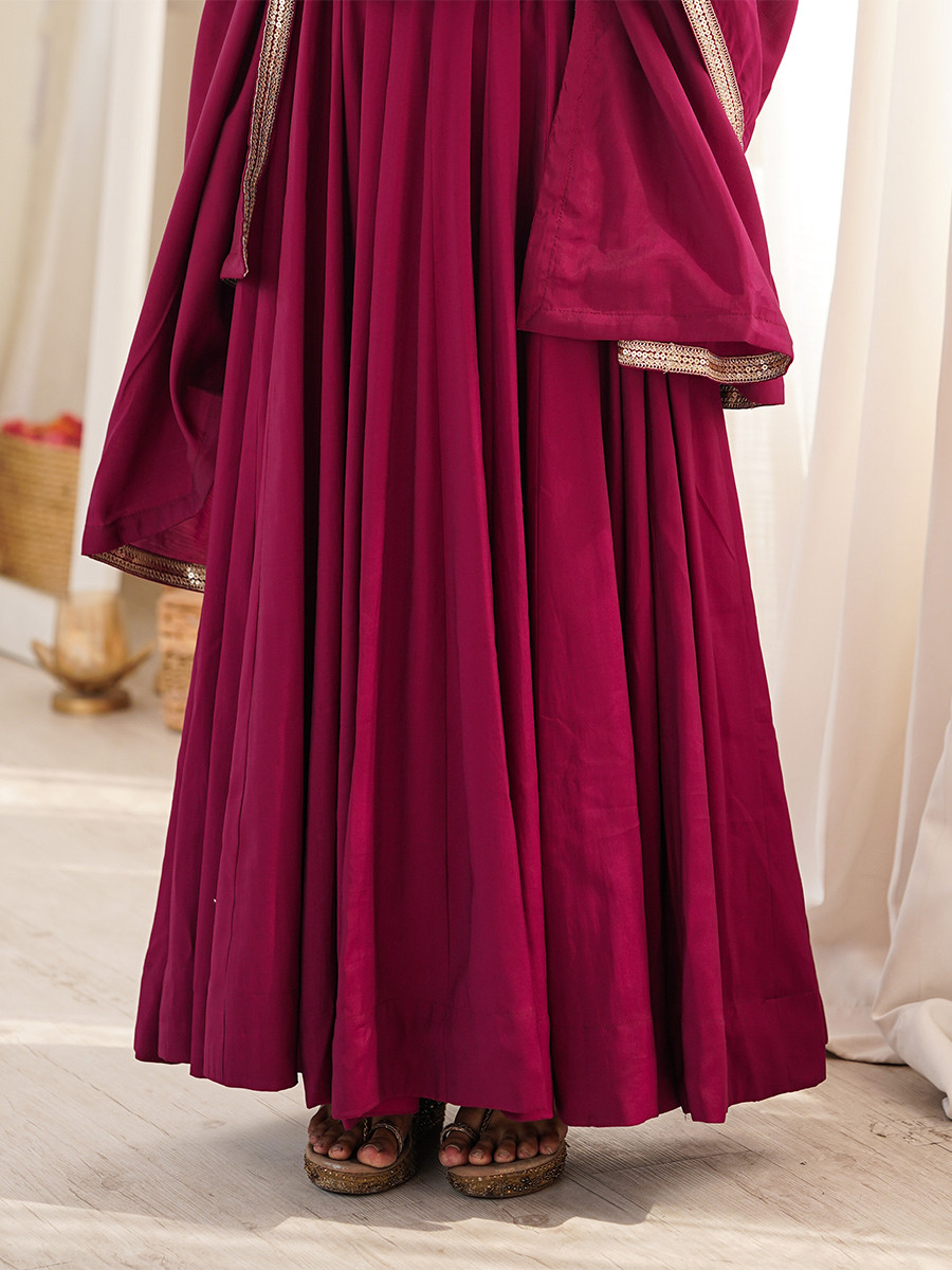 Dark Rani Pink Heavy Pure Roman Silk Chanderi Embroidery Wedding Party Festival Casual Ready Anarkali Pant Salwar Kameez
