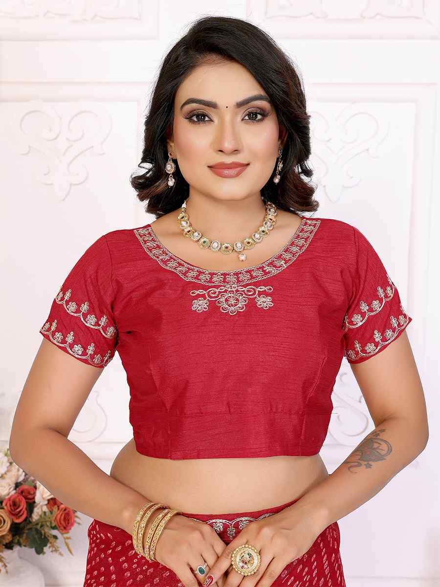Dark Red Chinon Embroidered Festival Wedding Fancy Heavy Border Saree