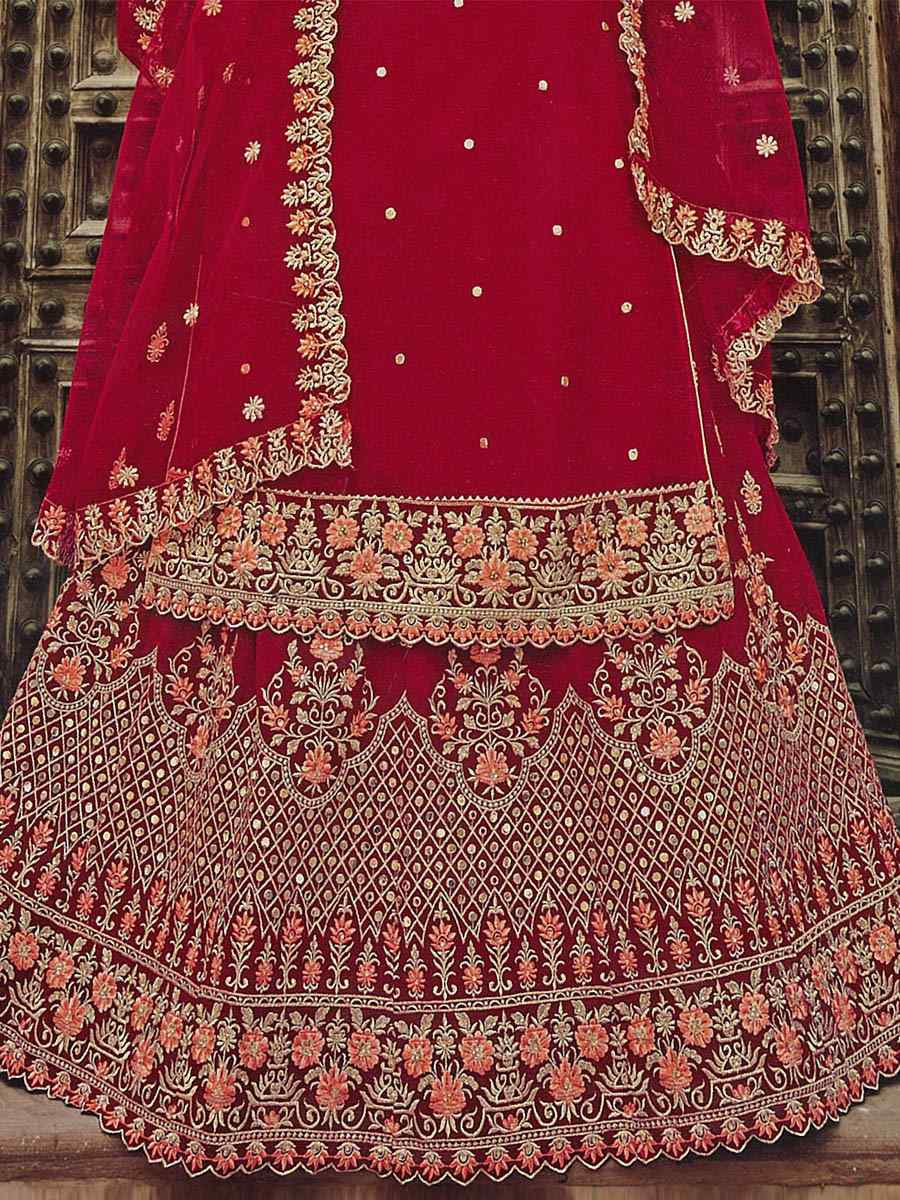 Dark Red Georgette Embroidered Bridal Wedding Kurti Lehenga Choli