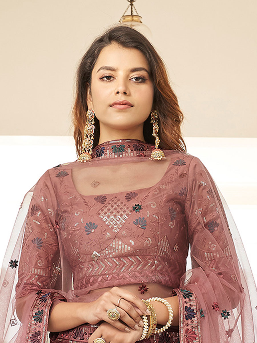 Dark Salmon Orange Silk Embroidered Wedding Lehenga Choli