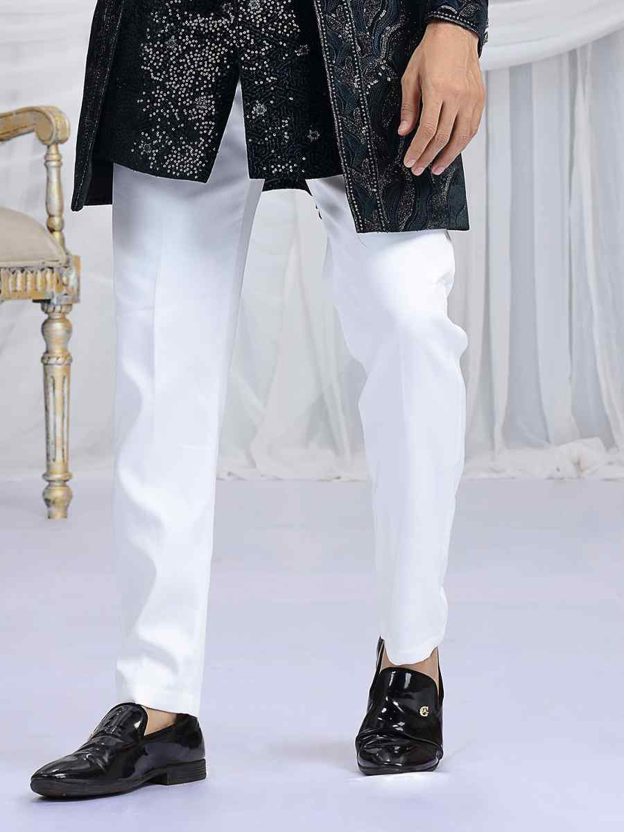 Dark Teal Green Valvet Silk Embroidered Festival Wedding Mens 3 PCS Indo Western Set