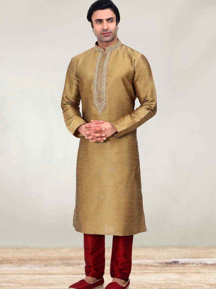 Dark Tortilla Art Banarasi Silk Woven Festival Mehendi Kurta