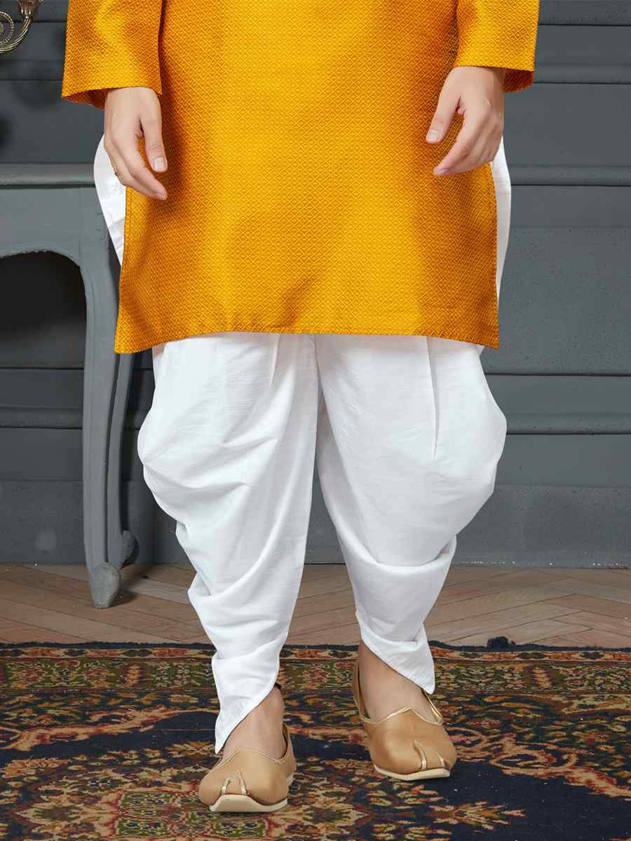 Dark Yellow Silk Woven Festival Kurta