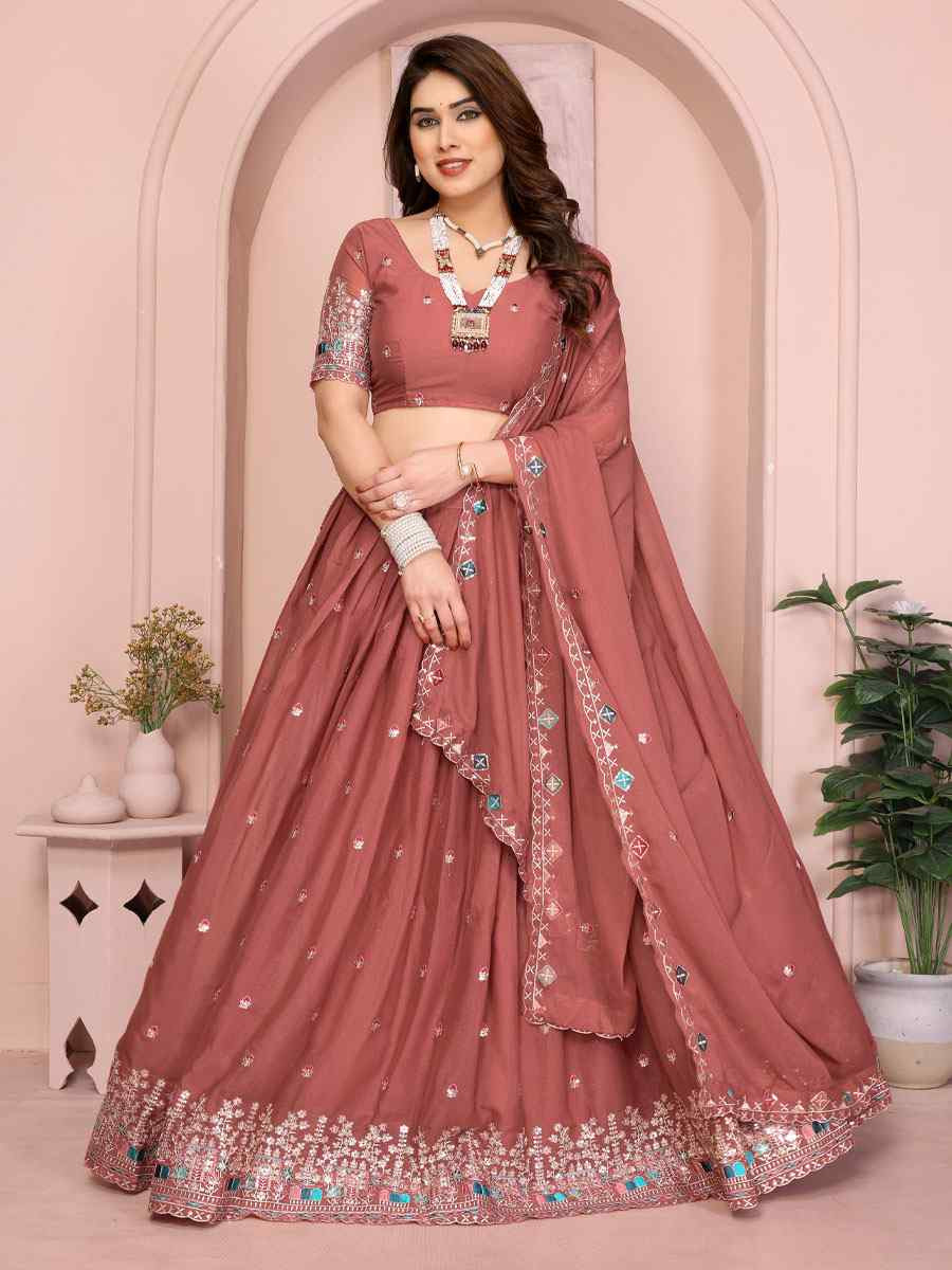 Darl Peach Star Georgette Embroidered Festival Wedding Party Reception Heavy Border Lehenga Choli