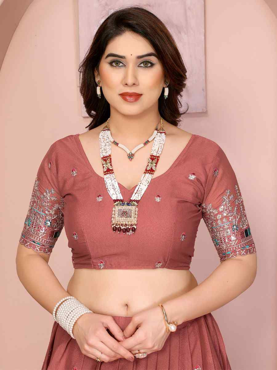 Darl Peach Star Georgette Embroidered Festival Wedding Party Reception Heavy Border Lehenga Choli