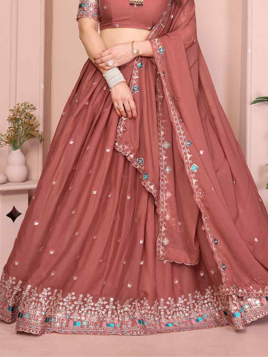 Darl Peach Star Georgette Embroidered Festival Wedding Party Reception Heavy Border Lehenga Choli