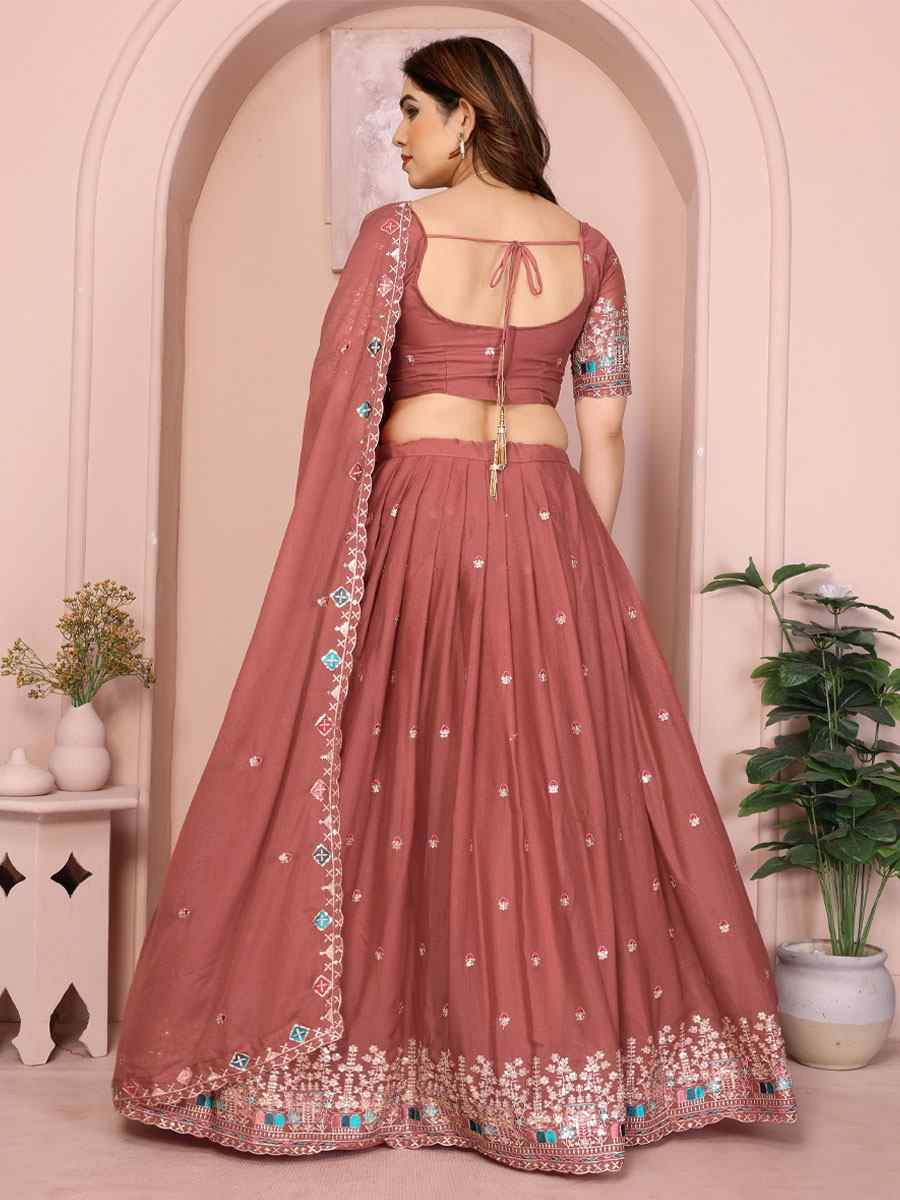 Darl Peach Star Georgette Embroidered Festival Wedding Party Reception Heavy Border Lehenga Choli