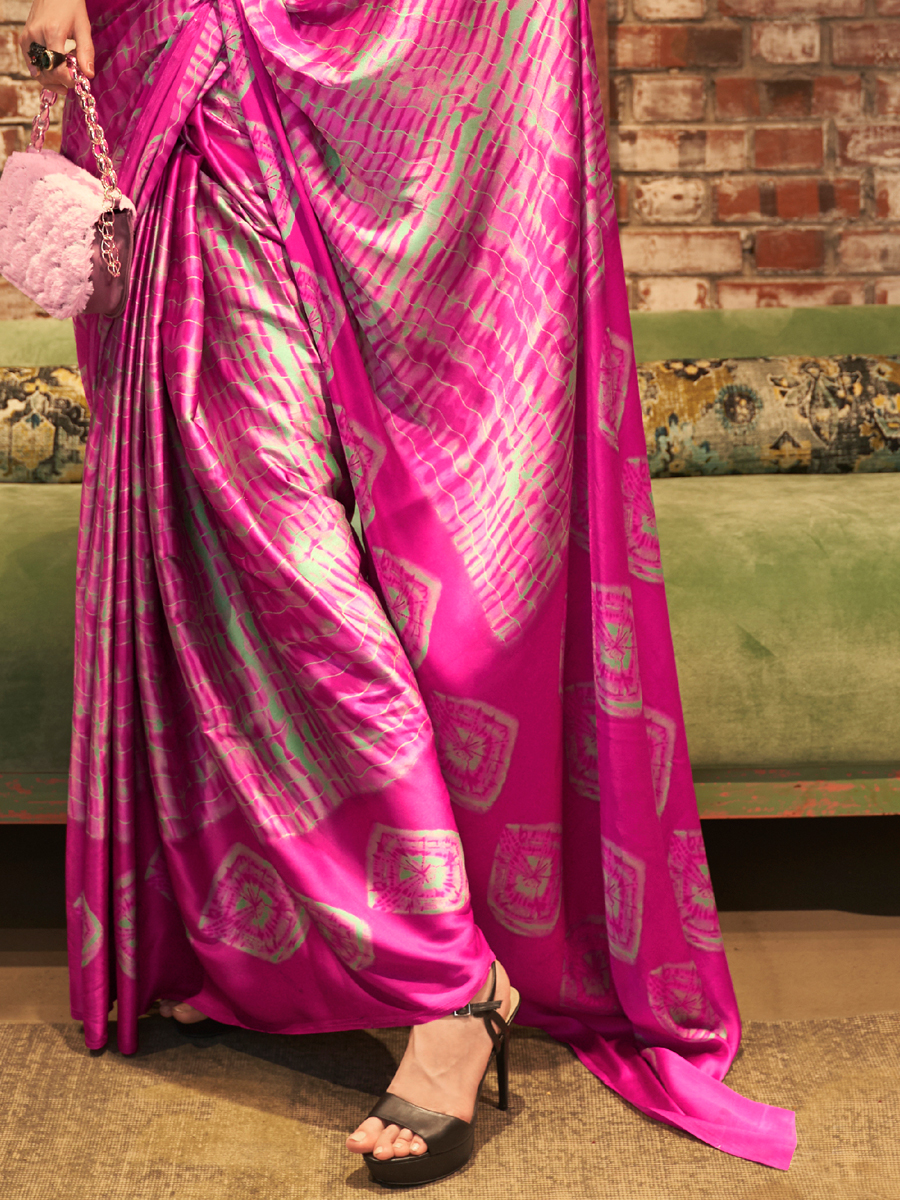 Deep Fuchsia Pink Crepe Festival Printed Saree