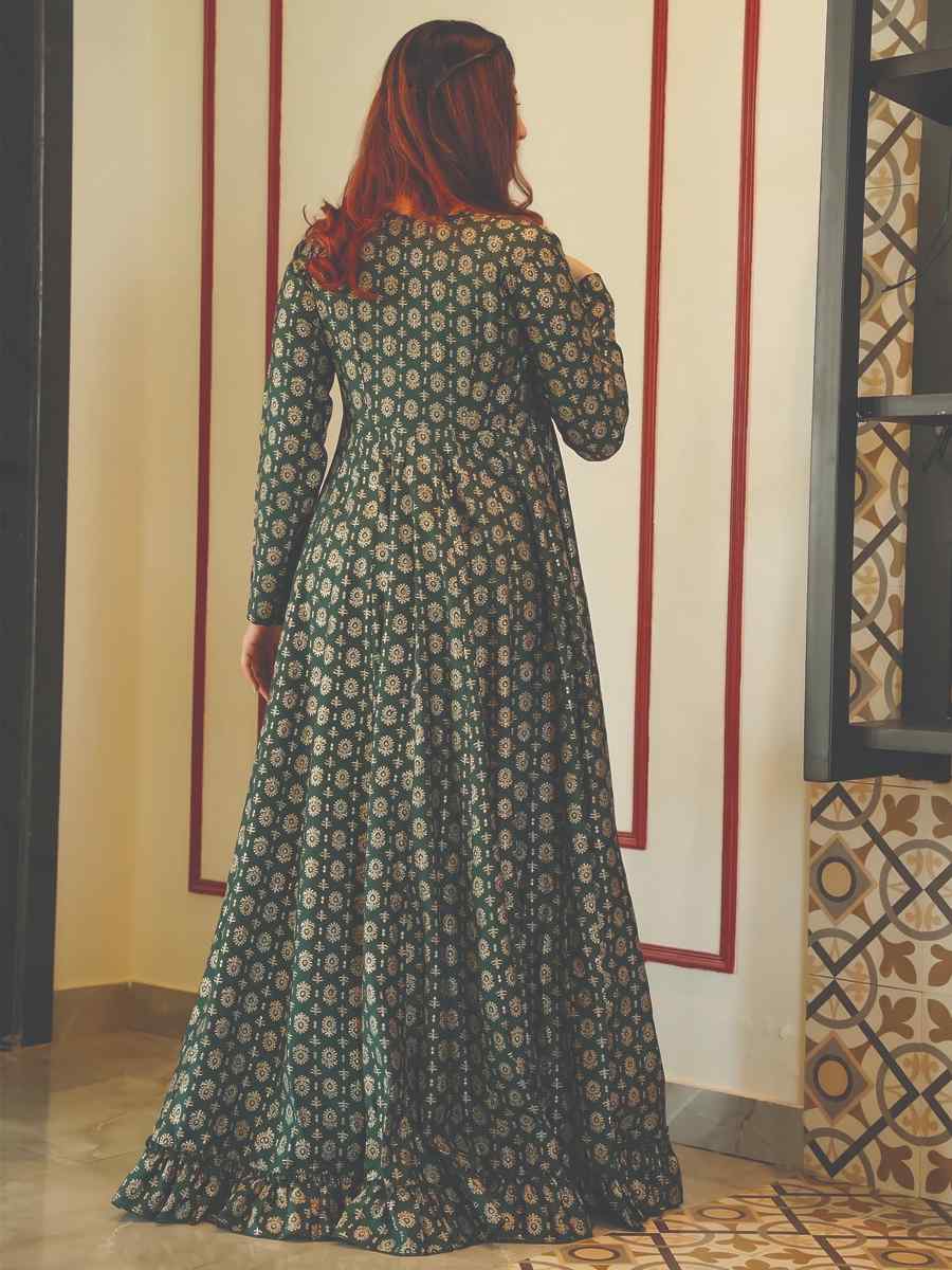 Deep Green Muslin Embroidered Festival Casual Ready Palazzo Pant Salwar Kameez