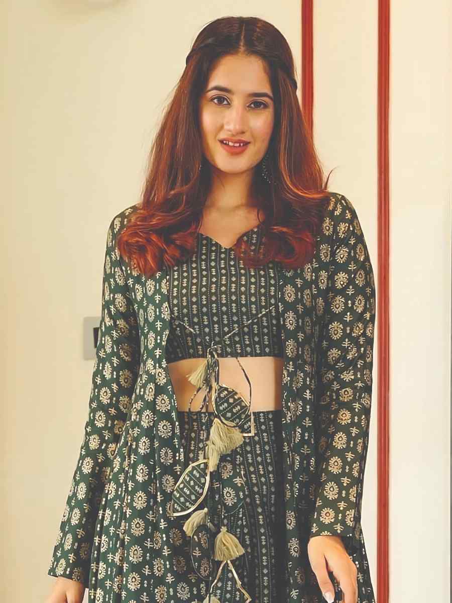 Deep Green Muslin Embroidered Festival Casual Ready Palazzo Pant Salwar Kameez