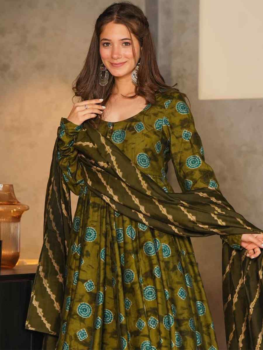 Deep Green Pure Muslin Printed Festival Casual Palazzo Pant Salwar Kameez