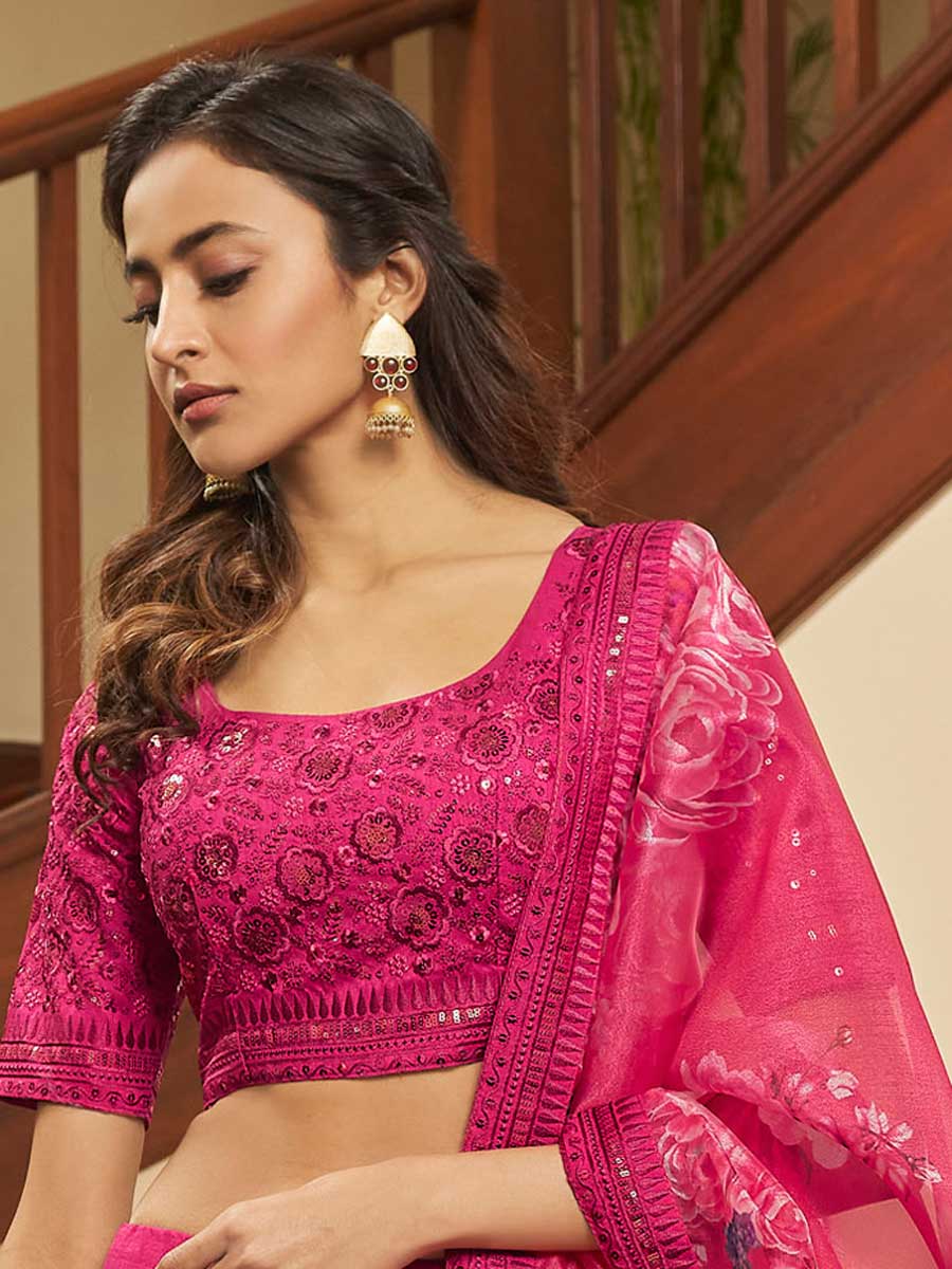 Deep Pink Art Silk Embroidered Party Lehenga Choli