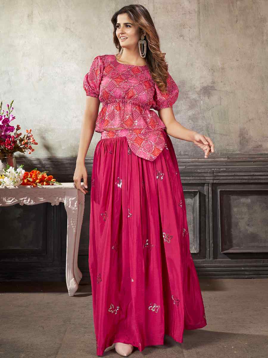 Deep Pink Art Silk Embroidery Festival Wedding Circular Ready Lehenga Choli