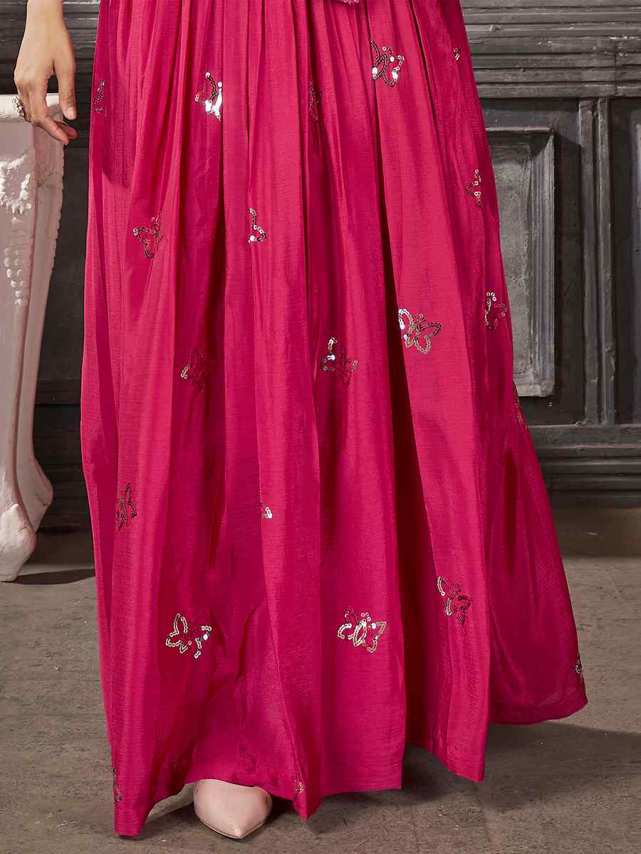 Deep Pink Art Silk Embroidery Festival Wedding Circular Ready Lehenga Choli