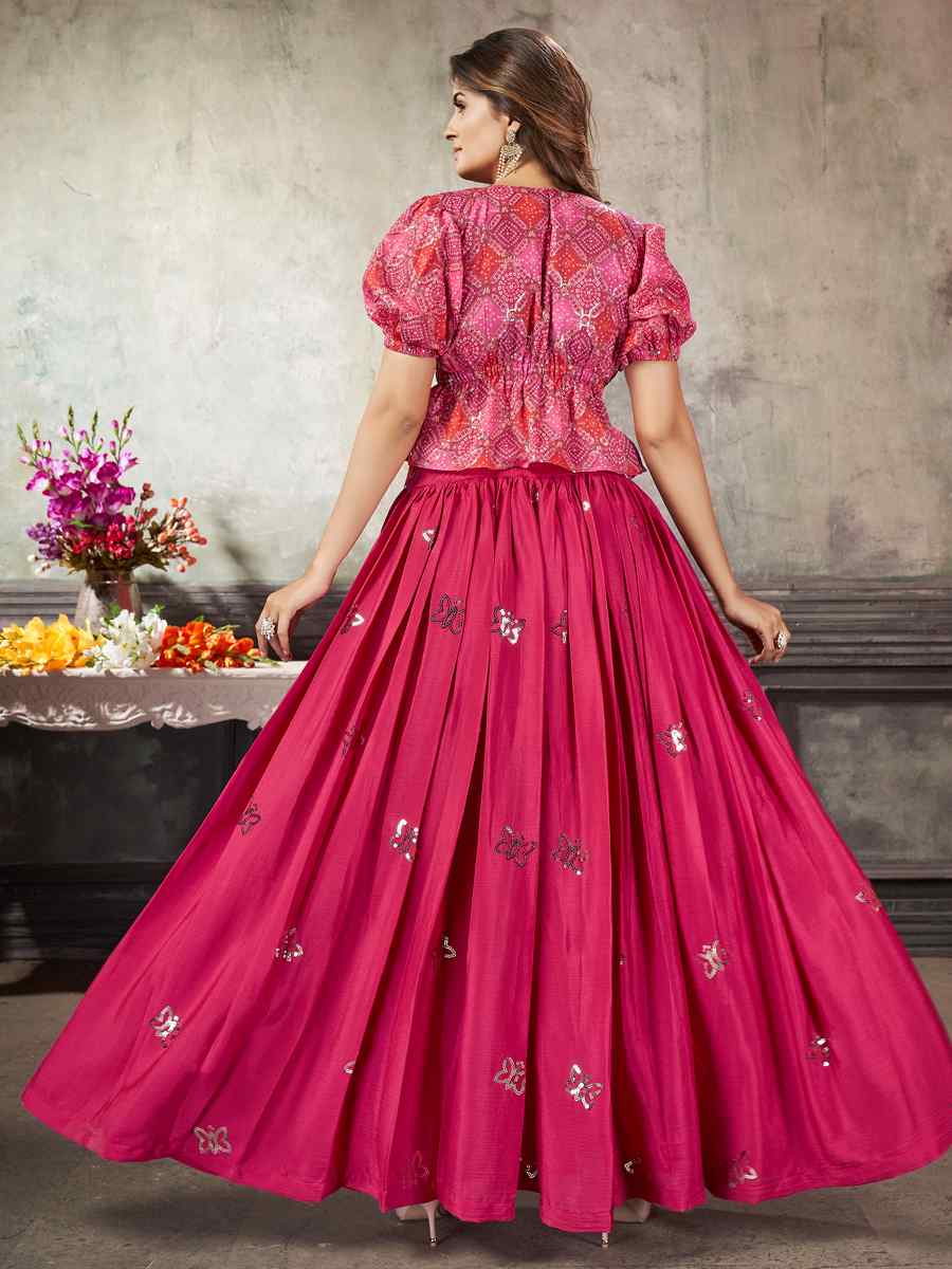Deep Pink Art Silk Embroidery Festival Wedding Circular Ready Lehenga Choli