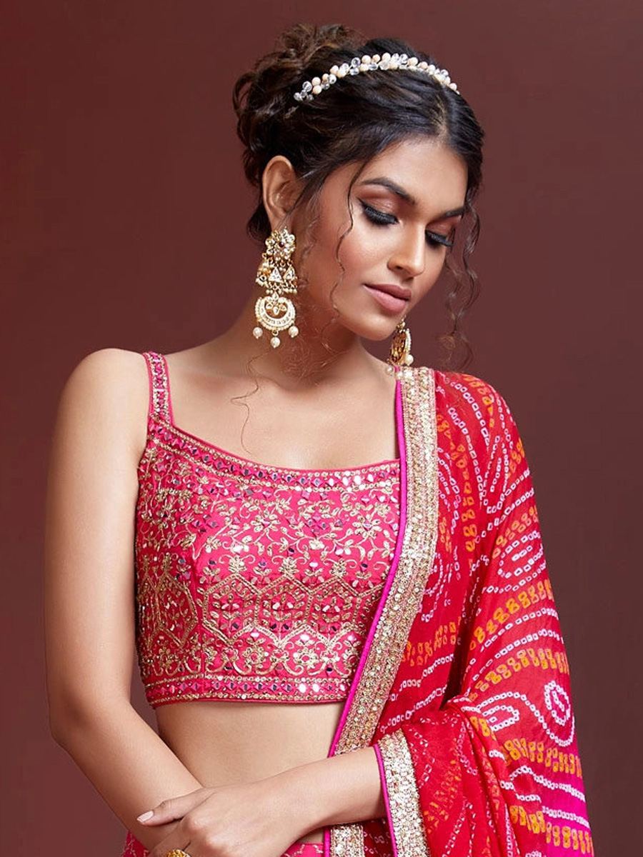 Deep Pink Chinon Silk Embroidered Party Lehenga Choli