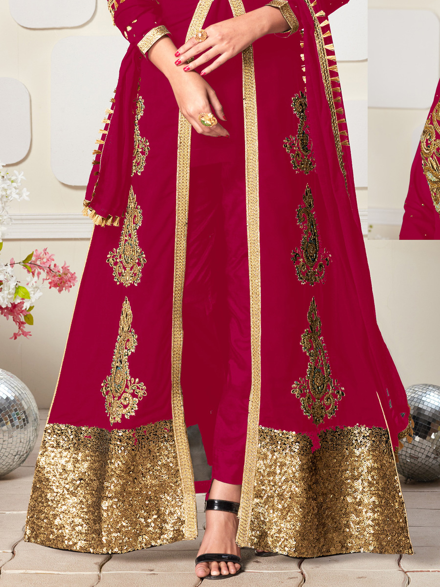 Deep Pink Faux Georgette Embroidered Party Lawn Kameez