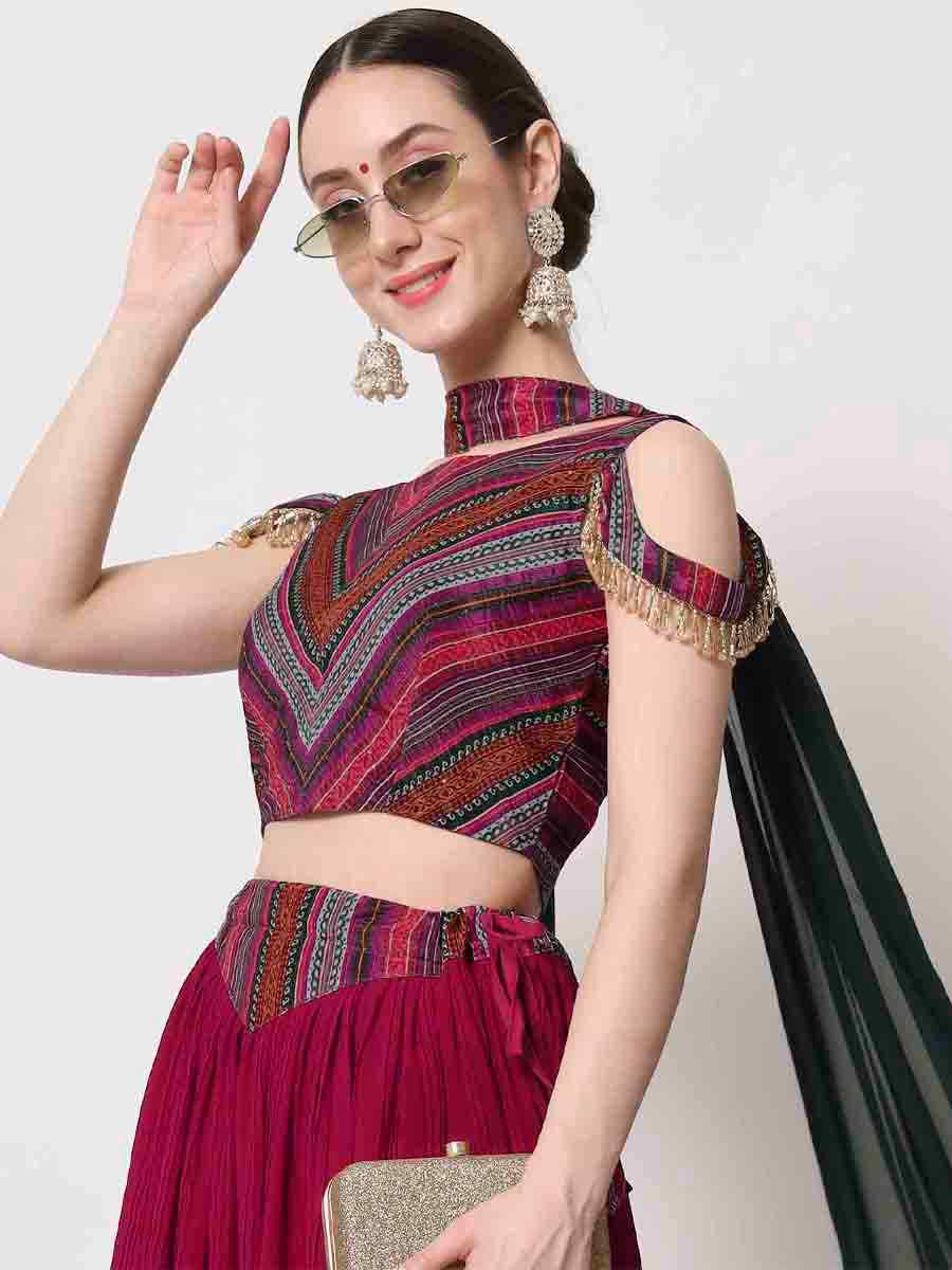 Deep Pink Georgette Embroidered Festival Party Wear Circular Lehenga Choli