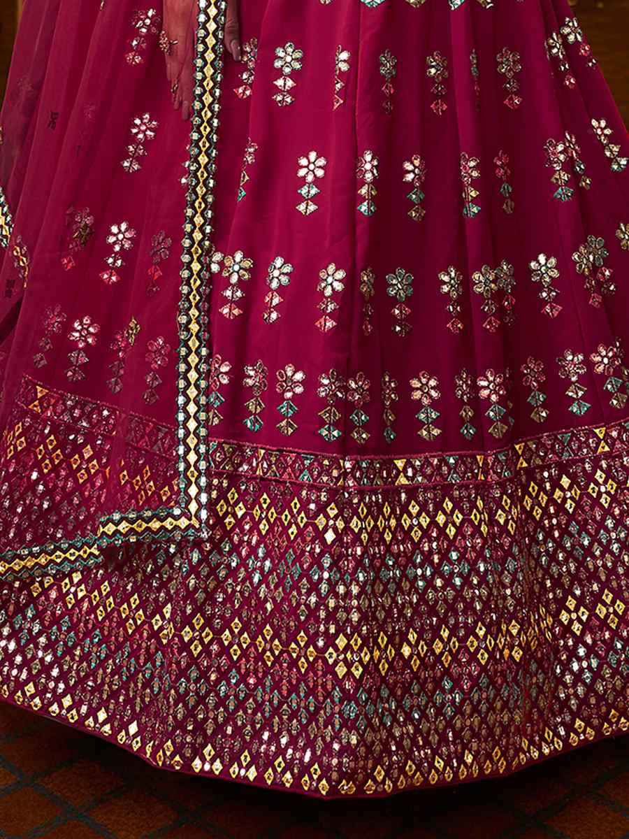 Deep Pink Georgette Embroidered Festival Wedding Heavy Border Lehenga Choli
