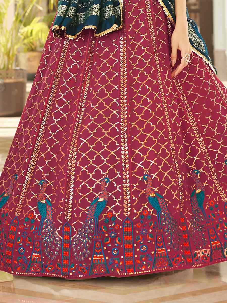 Deep Pink Georgette Embroidered Sequins Wedding Festival Circular Lehenga Choli