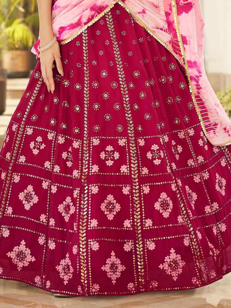 Deep Pink Georgette Embroidered Sequins Wedding Festival Circular Lehenga Choli