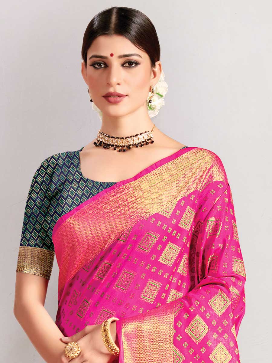 Deep Pink Patola Silk Handwoven Festival Saree