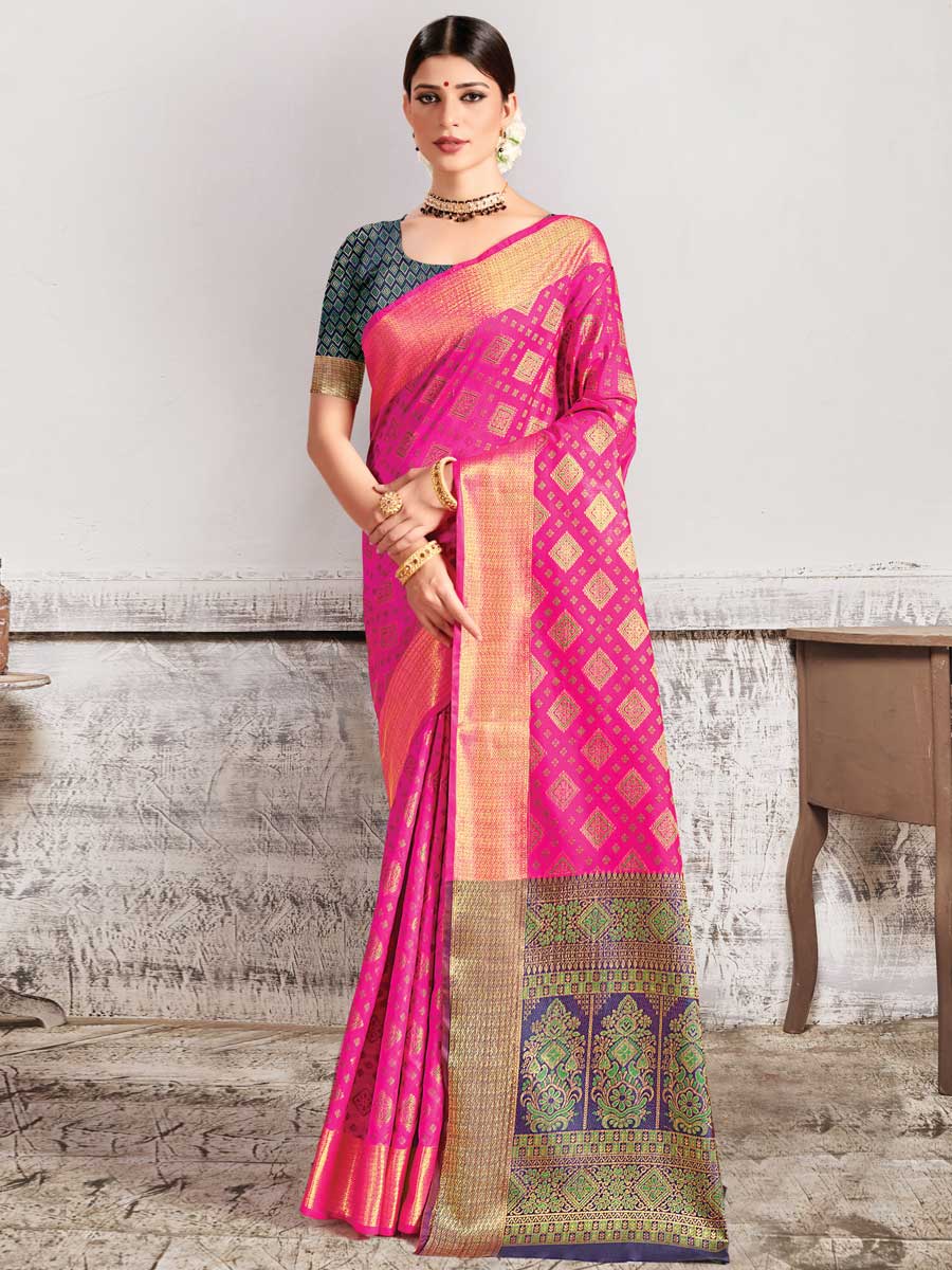 Deep Pink Patola Silk Handwoven Festival Saree