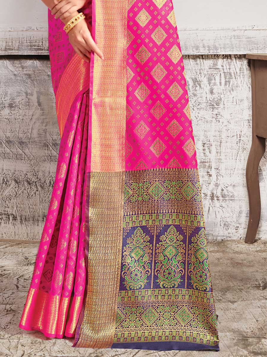 Deep Pink Patola Silk Handwoven Festival Saree
