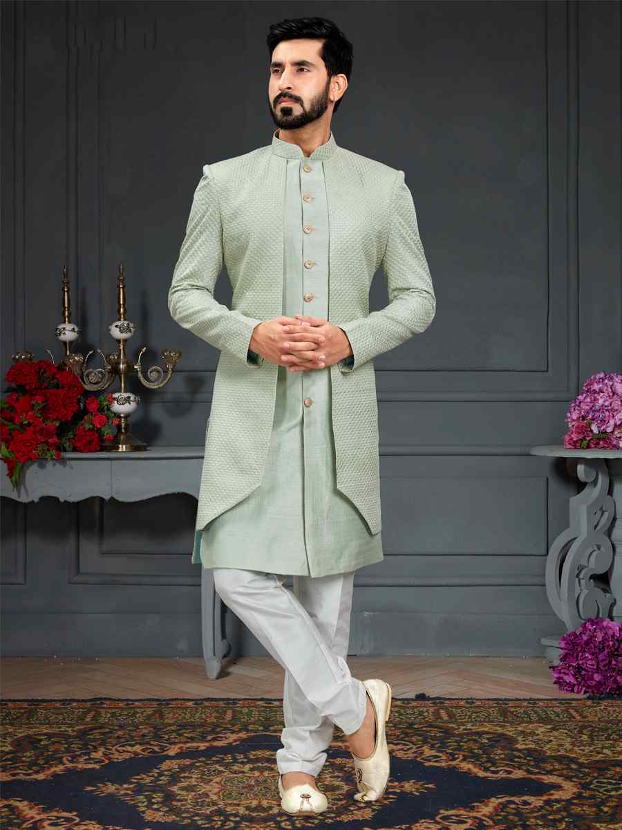 Delight Pista Heavy Imported Silk Woven Groom Wedding Sherwani