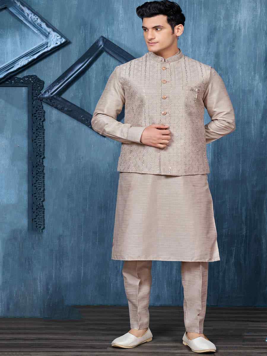 Dessert Brown Art Banarasi Silk Woven Festival Wedding Kurta