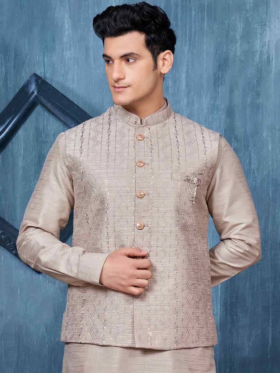 Dessert Brown Art Banarasi Silk Woven Festival Wedding Kurta