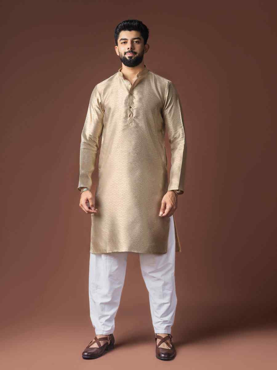Dessert Jacquard Silk Embroidery Festival Wedding Party Mens Kurta