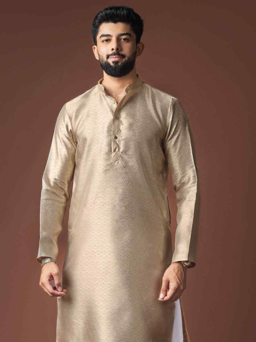 Dessert Jacquard Silk Embroidery Festival Wedding Party Mens Kurta