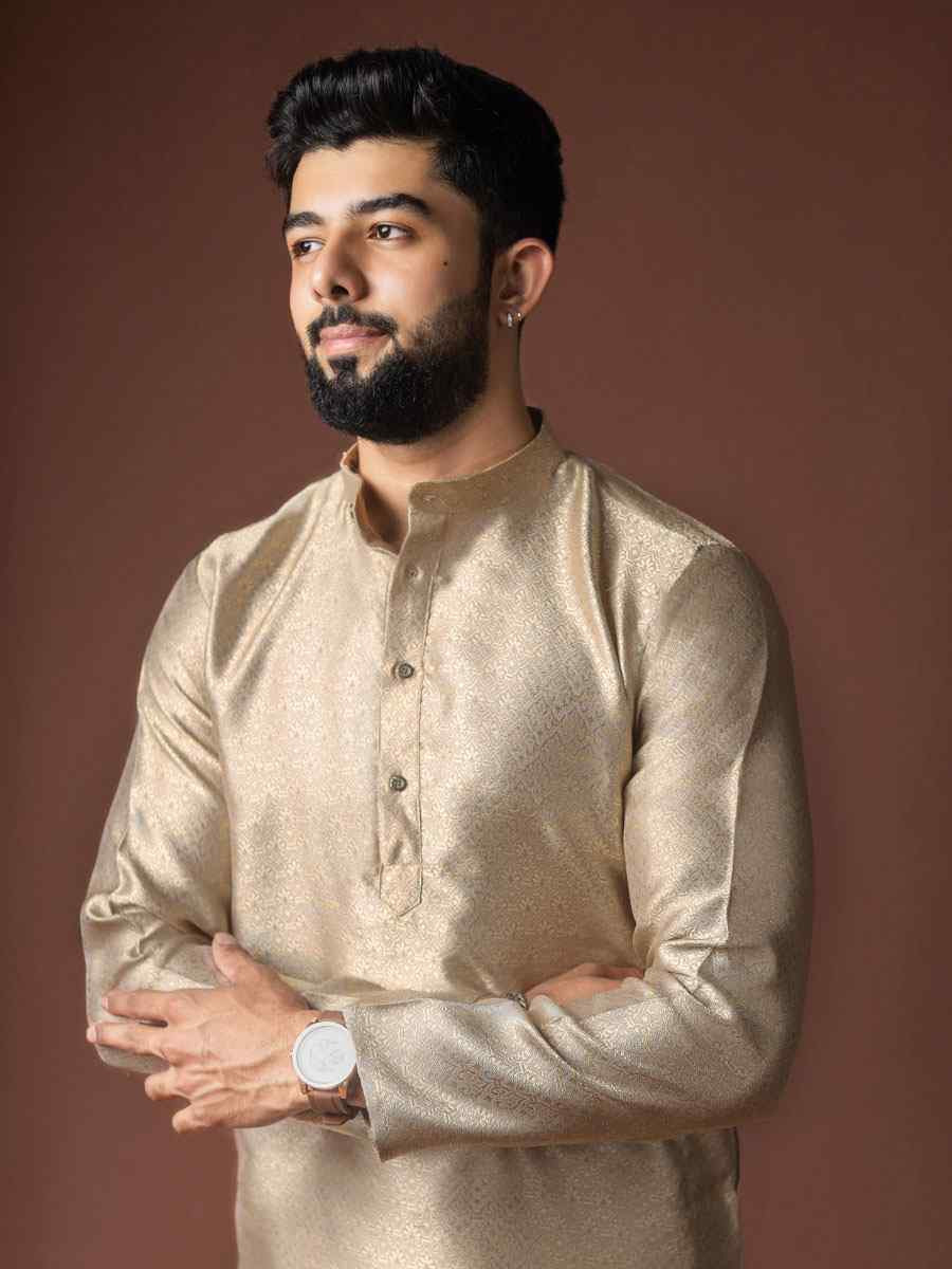 Dessert Jacquard Silk Embroidery Festival Wedding Party Mens Kurta