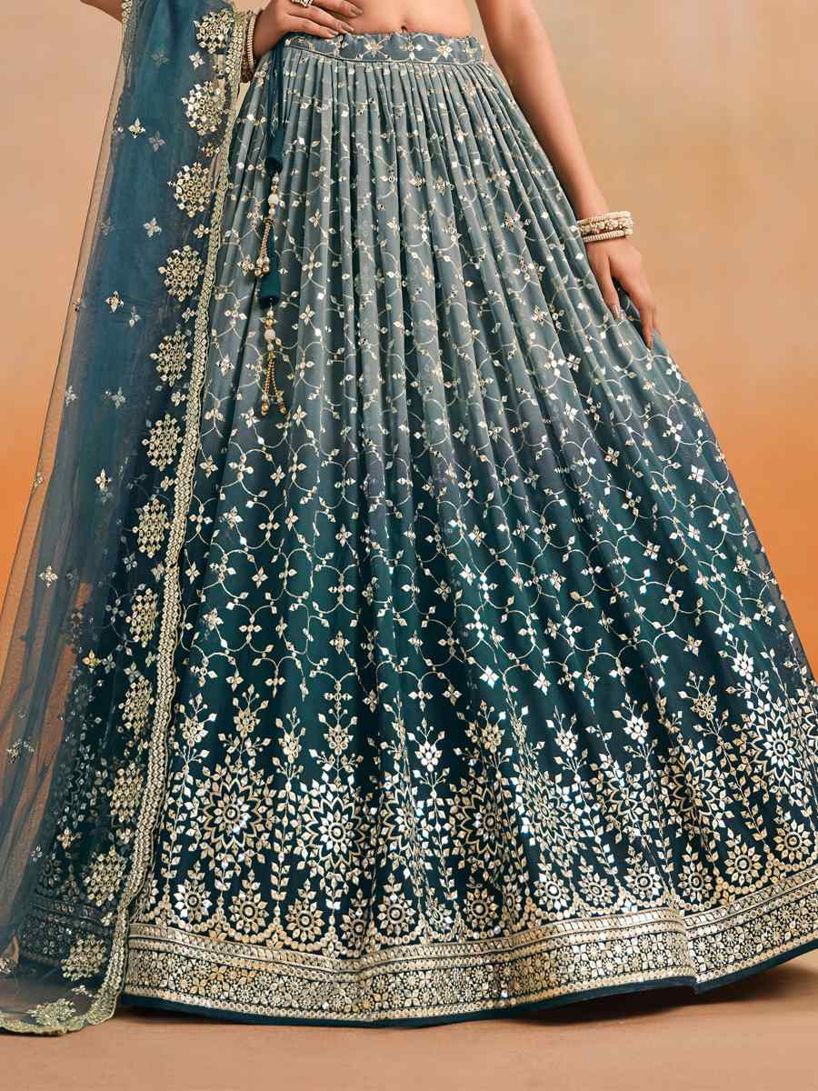 Dove Blue Georgette Embroidered Festival Party Wear Circular Lehenga Choli