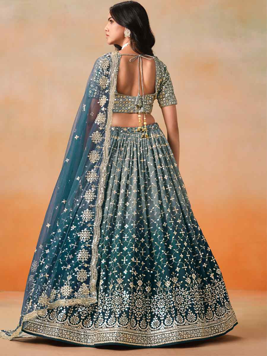 Dove Blue Georgette Embroidered Festival Party Wear Circular Lehenga Choli