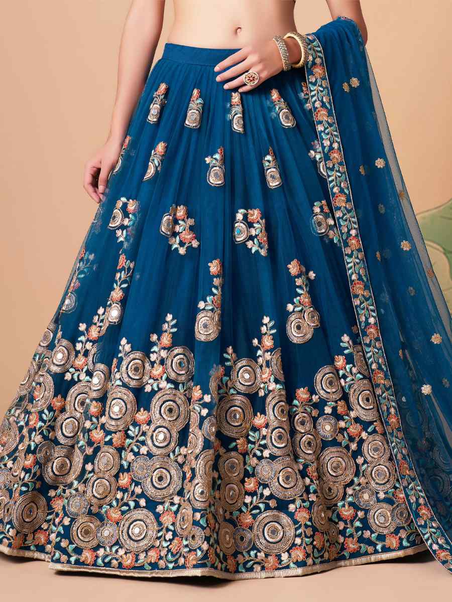 Dove Blue Soft Net Embroidered Reception Festival Heavy Border Lehenga Choli